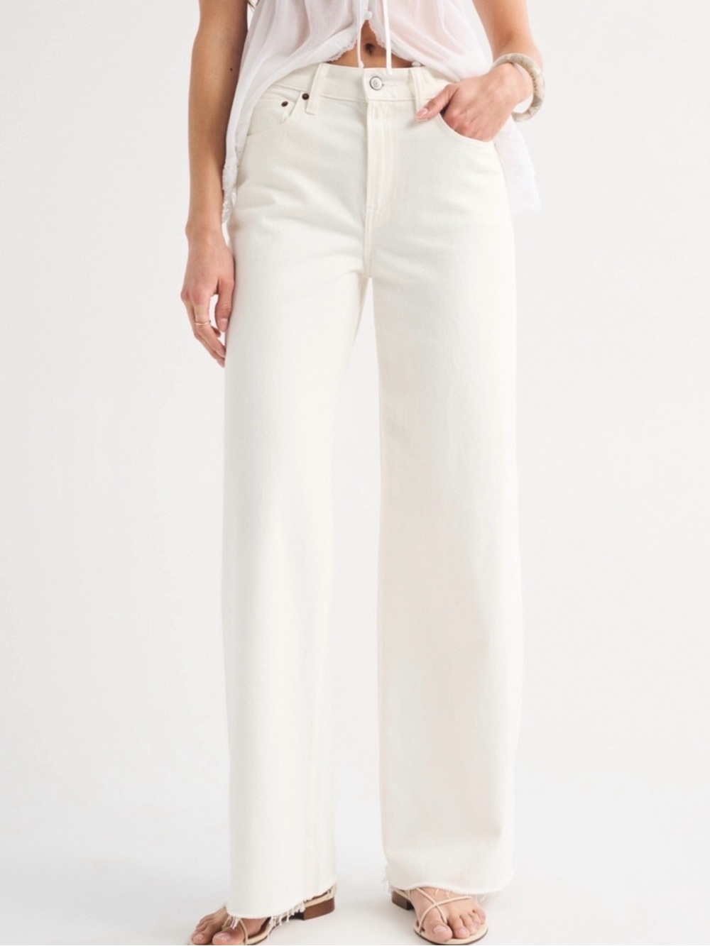 Abercrombie High Rise Wide Leg Cream Jeans